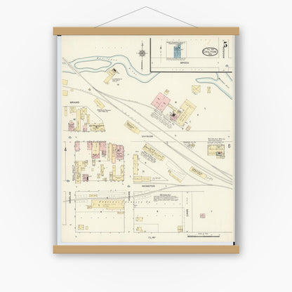 Old map wall art mockup — magnetic wood frame on white wall — Sanborn Fire Insurance Map from Chilton, Calumet County, Wisconsin (1914), Sheet #0005