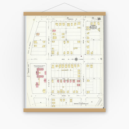 Old map wall art mockup — magnetic wood frame on white wall — Sanborn Fire Insurance Map from Warren, Warren County, Pennsylvania (1912), Sheet #0018
