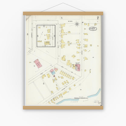 Old map wall art mockup — magnetic wood frame on white wall — Sanborn Fire Insurance Map from Franklin, Venango County, Pennsylvania (1896), Sheet #0007