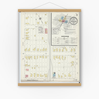 Old map wall art mockup — magnetic wood frame on white wall — Sanborn Fire Insurance Map from Deshler, Henry County, Ohio (1915) - Complete Map Set