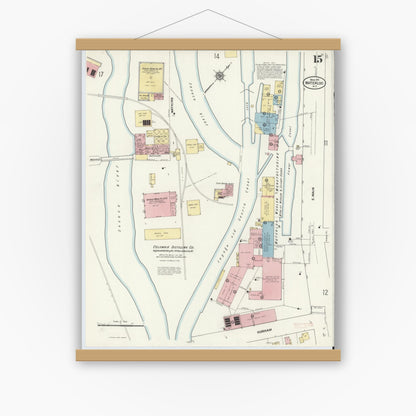 Old map wall art mockup — magnetic wood frame on white wall — Sanborn Fire Insurance Map from Waterloo, Seneca County, New York (1911), Sheet #0015