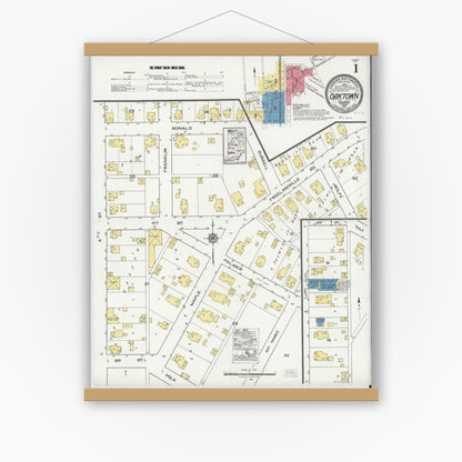 Old map wall art mockup — magnetic wood frame on white wall — Sanborn Fire Insurance Map from Oaktown, Knox County, Indiana (1921) - Complete Map Set