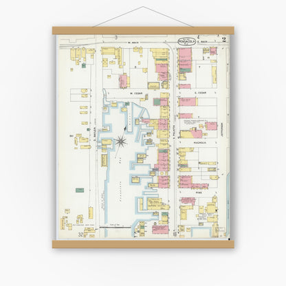 Old map wall art mockup — magnetic wood frame on white wall — Sanborn Fire Insurance Map from Pensacola, Escambia County, Florida (1903), Sheet #0002