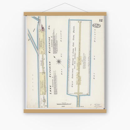 Old map wall art mockup — magnetic wood frame on white wall — Sanborn Fire Insurance Map from Duluth, Saint Louis County, Minnesota (1885), Sheet #0012