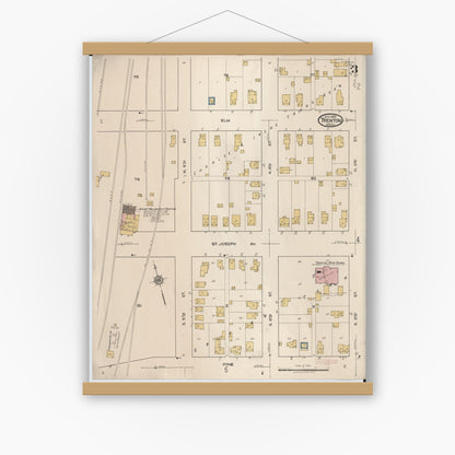 Old map wall art mockup — magnetic wood frame on white wall — Sanborn Fire Insurance Map from Trenton, Wayne County, Michigan (1922), Sheet #0003