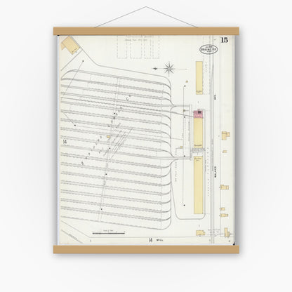 Old map wall art mockup — magnetic wood frame on white wall — Sanborn Fire Insurance Map from Brainerd, Crow Wing County, Minnesota (1898), Sheet #0015
