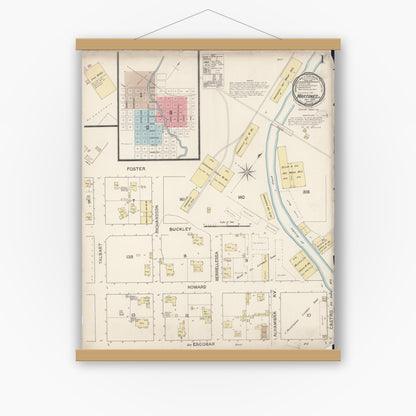 Old map wall art mockup — magnetic wood frame on white wall — Sanborn Fire Insurance Map from Martinez, Contra Costa County, California (1888) - Complete Map Set