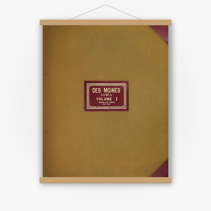 Old map wall art mockup — magnetic wood frame on white wall — Sanborn Fire Insurance Map from Des Moines, Polk County, Iowa (1950), Sheet #0001