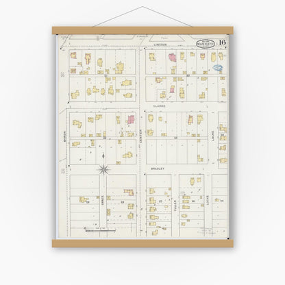 Old map wall art mockup — magnetic wood frame on white wall — Sanborn Fire Insurance Map from Mankato, Blue Earth County, Minnesota (1894), Sheet #0016