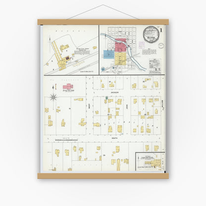 Old map wall art mockup — magnetic wood frame on white wall — Sanborn Fire Insurance Map from Bellevue, Eaton County, Michigan (1901) - Complete Map Set