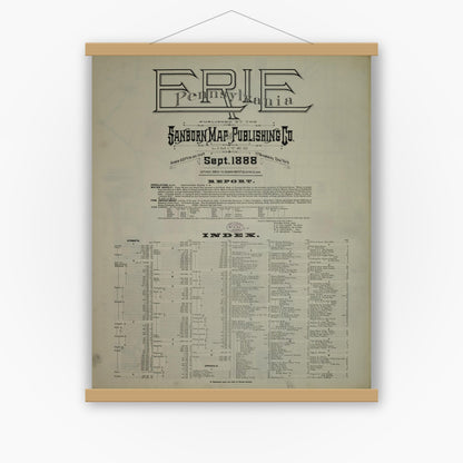 Old map wall art mockup — magnetic wood frame on white wall — Sanborn Fire Insurance Map from Erie, Erie County, Pennsylvania (1888), Sheet #0001