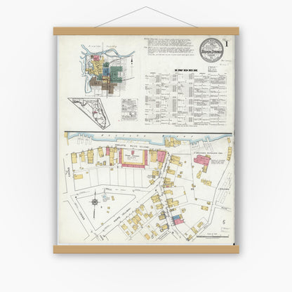 Old map wall art mockup — magnetic wood frame on white wall — Sanborn Fire Insurance Map from Tarpon Springs, Pinellas County, Florida (1919), Sheet #0001
