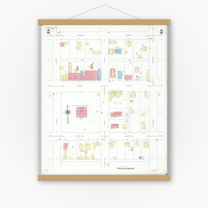 Old map wall art mockup — magnetic wood frame on white wall — Sanborn Fire Insurance Map from Centreville, Saint Joseph County, Michigan (1939), Sheet #0002