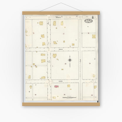 Old map wall art mockup — magnetic wood frame on white wall — Sanborn Fire Insurance Map from Pilot Point, Denton County, Texas (1940), Sheet #0008