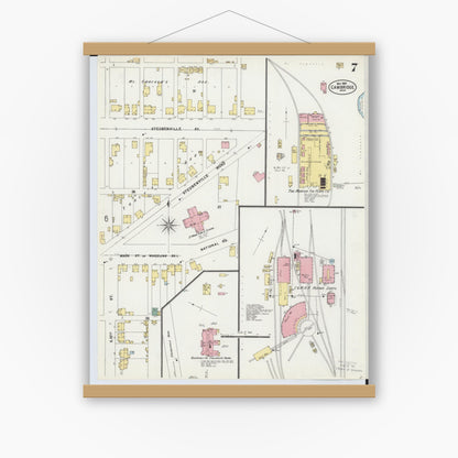Old map wall art mockup — magnetic wood frame on white wall — Sanborn Fire Insurance Map from Cambridge, Guernsey County, Ohio (1897), Sheet #0007