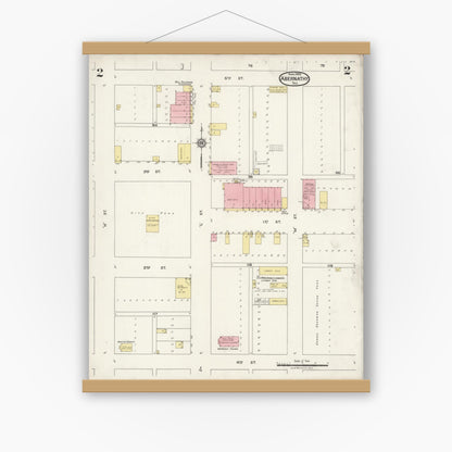Old map wall art mockup — magnetic wood frame on white wall — Sanborn Fire Insurance Map from Abernathy, Hale County, Texas (1925), Sheet #0002