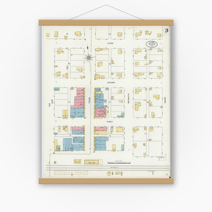 Old map wall art mockup — magnetic wood frame on white wall — Sanborn Fire Insurance Map from Hico, Hamilton County, Texas (1898), Sheet #0003