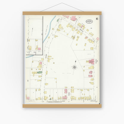Old map wall art mockup — magnetic wood frame on white wall — Sanborn Fire Insurance Map from Freeport, Armstrong County, Pennsylvania (1908), Sheet #0006