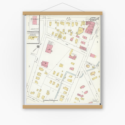 Old map wall art mockup — magnetic wood frame on white wall — Sanborn Fire Insurance Map from Geneva, Ashtabula County, Ohio (1911), Sheet #0004