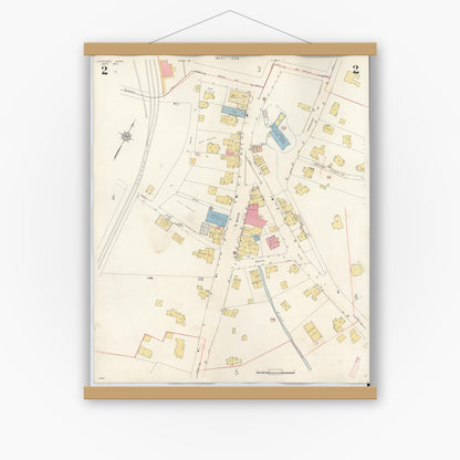 Old map wall art mockup — magnetic wood frame on white wall — Sanborn Fire Insurance Map from Cohasset, Norfolk County, Massachusetts (1940), Sheet #0002