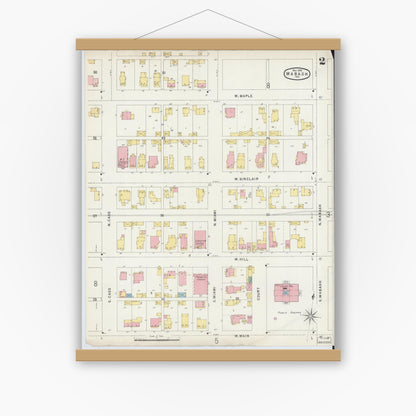 Old map wall art mockup — magnetic wood frame on white wall — Sanborn Fire Insurance Map from Wabash, Wabash County, Indiana (1896), Sheet #0002