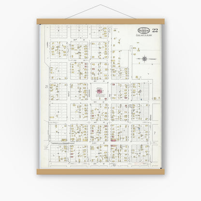 Old map wall art mockup — magnetic wood frame on white wall — Sanborn Fire Insurance Map from Brainerd, Crow Wing County, Minnesota (1917), Sheet #0022