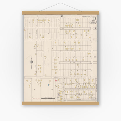 Old map wall art mockup — magnetic wood frame on white wall — Sanborn Fire Insurance Map from Glendale, Los Angeles County, California (1919), Sheet #0043
