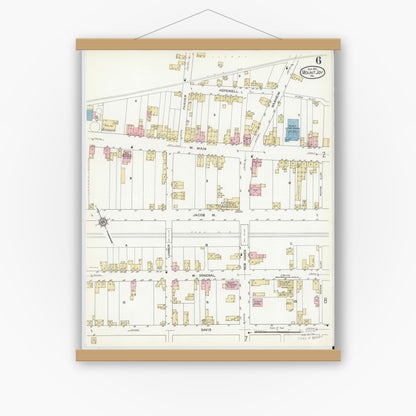 Old map wall art mockup — magnetic wood frame on white wall — Sanborn Fire Insurance Map from Mount Joy, Lancaster County, Pennsylvania (1912), Sheet #0006