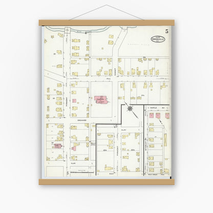 Old map wall art mockup — magnetic wood frame on white wall — Sanborn Fire Insurance Map from Brookville, Montgomery County, Ohio (1911), Sheet #0005