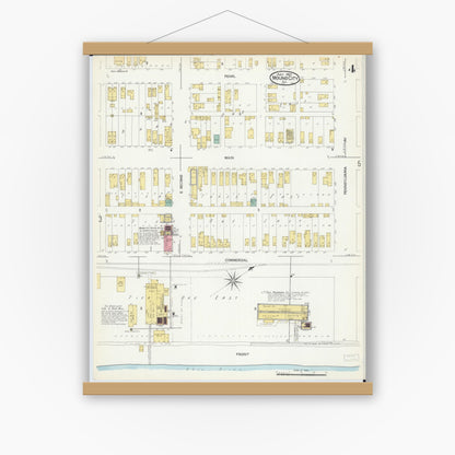 Old map wall art mockup — magnetic wood frame on white wall — Sanborn Fire Insurance Map from Mound City, Pulaski County, Illinois (1907), Sheet #0004