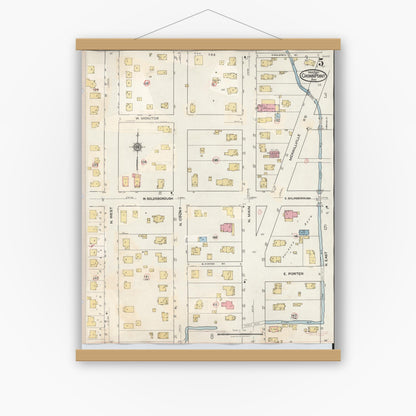 Old map wall art mockup — magnetic wood frame on white wall — Sanborn Fire Insurance Map from Crown Point, Lake County, Indiana (1948), Sheet #0005