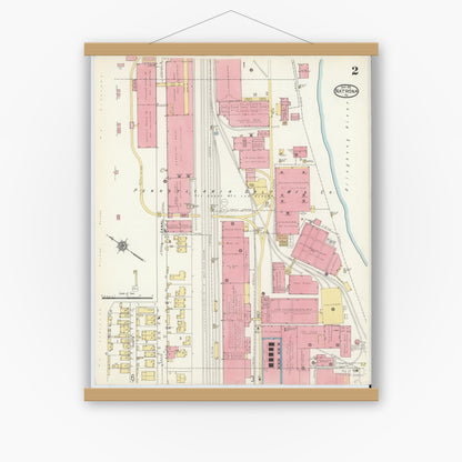 Old map wall art mockup — magnetic wood frame on white wall — Sanborn Fire Insurance Map from Natrona, Allegheny County, Pennsylvania (1912), Sheet #0002