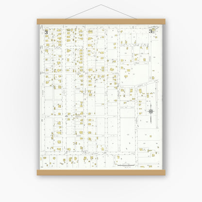 Old map wall art mockup — magnetic wood frame on white wall — Sanborn Fire Insurance Map from Wolfe City, Hunt County, Texas (1934), Sheet #0003