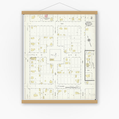 Old map wall art mockup — magnetic wood frame on white wall — Sanborn Fire Insurance Map from Buckley, Iroquois County, Illinois (1914), Sheet #0002