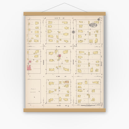 Old map wall art mockup — magnetic wood frame on white wall — Sanborn Fire Insurance Map from Northfield, Rice County, Minnesota (1922), Sheet #0006