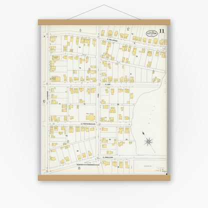 Old map wall art mockup — magnetic wood frame on white wall — Sanborn Fire Insurance Map from Pittston, Luzerne County, Pennsylvania (1903), Sheet #0011