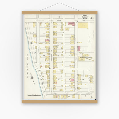Old map wall art mockup — magnetic wood frame on white wall — Sanborn Fire Insurance Map from Sunbury, Northumberland County, Pennsylvania (1912), Sheet #0004