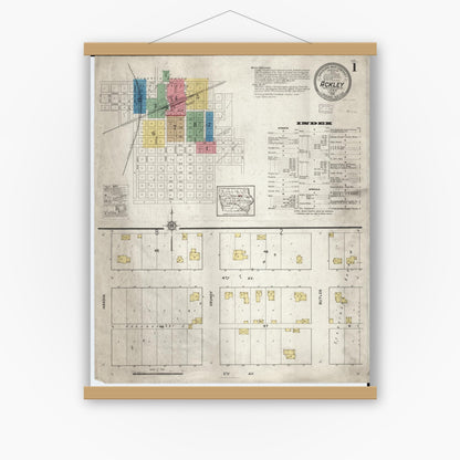 Old map wall art mockup — magnetic wood frame on white wall — Sanborn Fire Insurance Map from Ackley, Hardin and Franklin Counties, Iowa (1916) â€” Complete Set