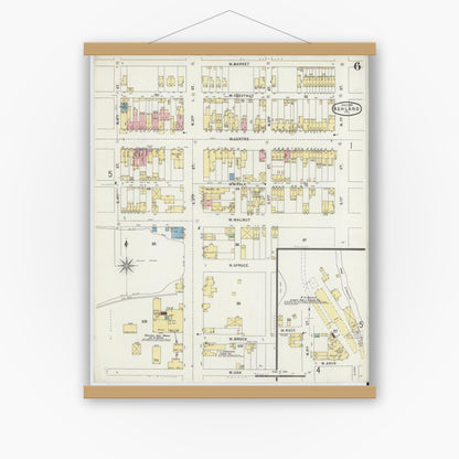 Old map wall art mockup — magnetic wood frame on white wall — Sanborn Fire Insurance Map from Ashland, Schuylkill County, Pennsylvania (1896), Sheet #0006