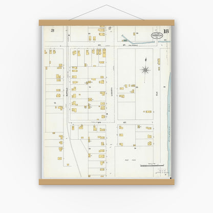 Old map wall art mockup — magnetic wood frame on white wall — Sanborn Fire Insurance Map from Franklin, Venango County, Pennsylvania (1906), Sheet #0018