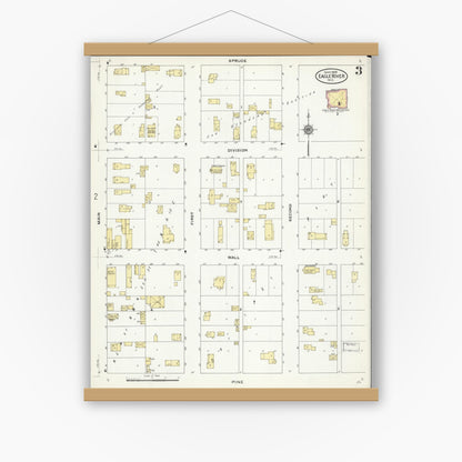 Old map wall art mockup — magnetic wood frame on white wall — Sanborn Fire Insurance Map from Eagle River, Vilas County, Wisconsin (1909), Sheet #0003
