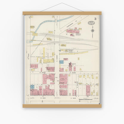 Old map wall art mockup — magnetic wood frame on white wall — Sanborn Fire Insurance Map from Urbana, Champaign County, Illinois (1915), Sheet #0003