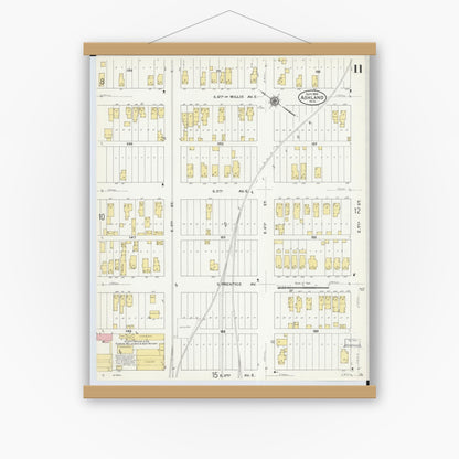 Old map wall art mockup — magnetic wood frame on white wall — Sanborn Fire Insurance Map from Ashland, Ashland County, Wisconsin (1909), Sheet #0011