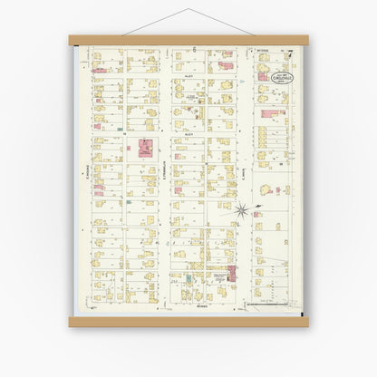 Old map wall art mockup — magnetic wood frame on white wall — Sanborn Fire Insurance Map from Circleville, Pickaway County, Ohio (1907), Sheet #0007
