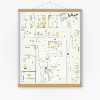 Old map wall art mockup — magnetic wood frame on white wall — Sanborn Fire Insurance Map from Iron Mountain, Dickinson County, Michigan (1911), Sheet #0016