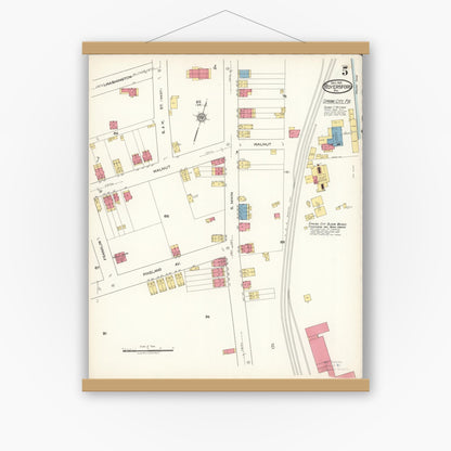 Old map wall art mockup — magnetic wood frame on white wall — Sanborn Fire Insurance Map from Royersford, Montgomery County, Pennsylvania (1921), Sheet #0005