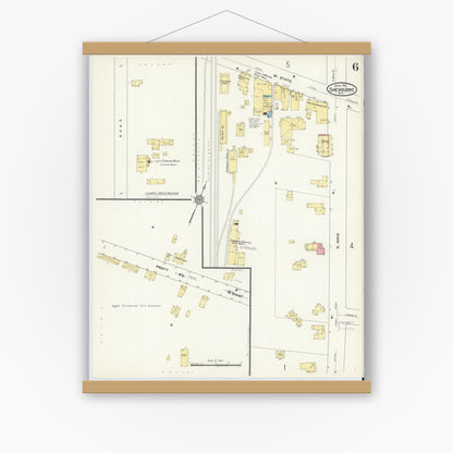 Old map wall art mockup — magnetic wood frame on white wall — Sanborn Fire Insurance Map from Sherburne, Chenango County, New York (1911), Sheet #0006