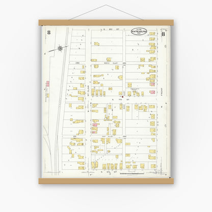 Old map wall art mockup — magnetic wood frame on white wall — Sanborn Fire Insurance Map from New Philadelphia, Tuscarawas County, Ohio (1926), Sheet #0008