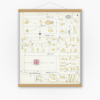 Old map wall art mockup — magnetic wood frame on white wall — Sanborn Fire Insurance Map from Oconto, Oconto County, Wisconsin (1911), Sheet #0004