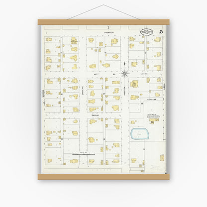 Old map wall art mockup — magnetic wood frame on white wall — Sanborn Fire Insurance Map from Wolfe City, Hunt County, Texas (1901), Sheet #0005